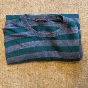Brooks Brothers - Women - 100% Linen Striped Sweater - L - Coastal Blue/Green